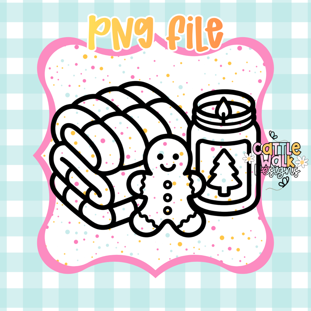 Cozy Christmas Blanket, Gingerbread & Candle PNG | Holiday Digital Download | Christmas Sublimation PNG | Printable Design