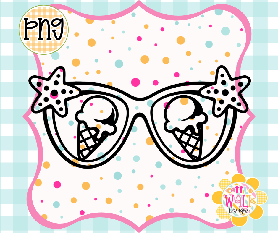 Ice Cream Sunglasses PNG | Summer Starfish Glasses Design | Bold Outline Freshie Digital Download