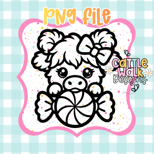 Cute Highland Cow with Peppermint Candy PNG | Christmas Winter Sublimation Design | Digital Download