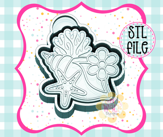 Tropical Seashell Cluster Freshie Mold STL | 3D Printable Coastal Shell Mold File | Summer Beach Design