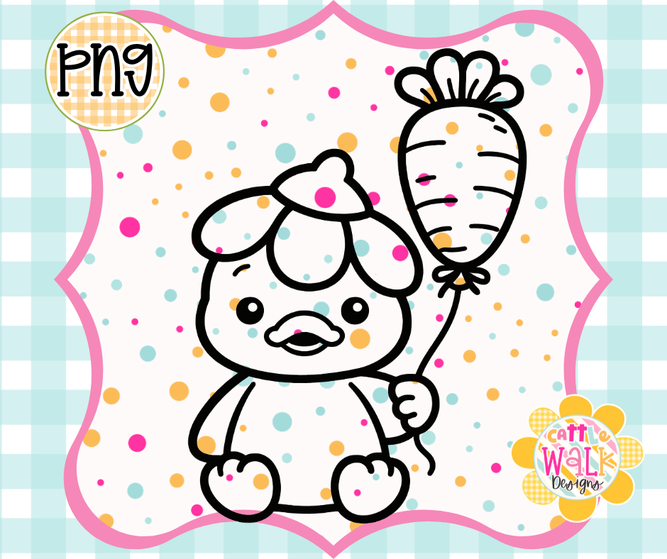 Carrot Balloon Duck PNG | Cute Easter Duckling Design | Bold Outline Freshie Digital Download