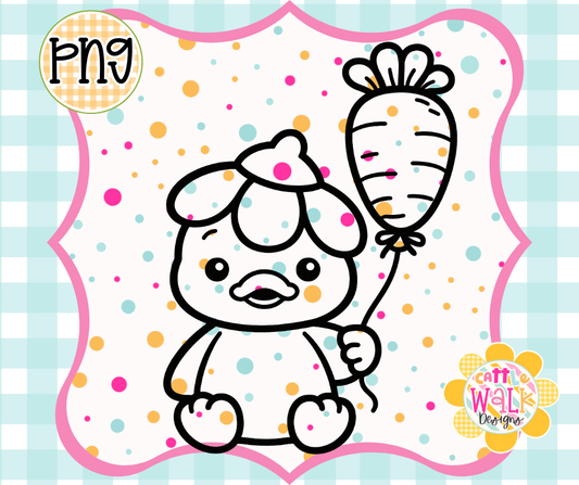 Carrot Balloon Duck PNG | Cute Easter Duckling Design | Bold Outline Freshie Digital Download