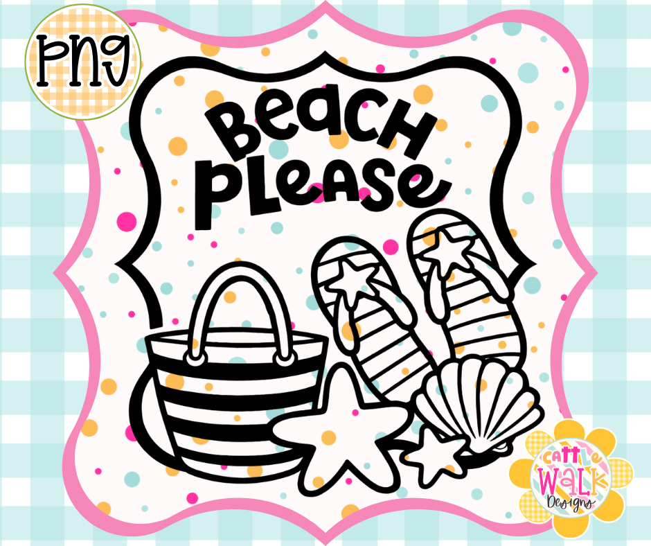 Beach Please PNG | Summer Beach Quote Design | Bold Outline Freshie Digital Download
