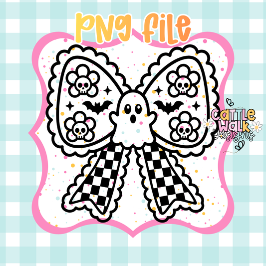 Spooky Ghost Bow PNG | Halloween Coquette Digital Download | Skull Flower Bow PNG for Freshies, Sublimation & Crafts