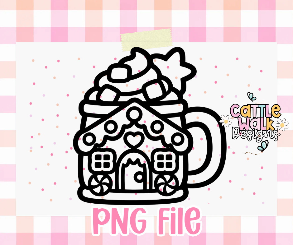 Gingerbread House Mug PNG | Christmas Hot Cocoa Mug | Cute Holiday Freshie Design