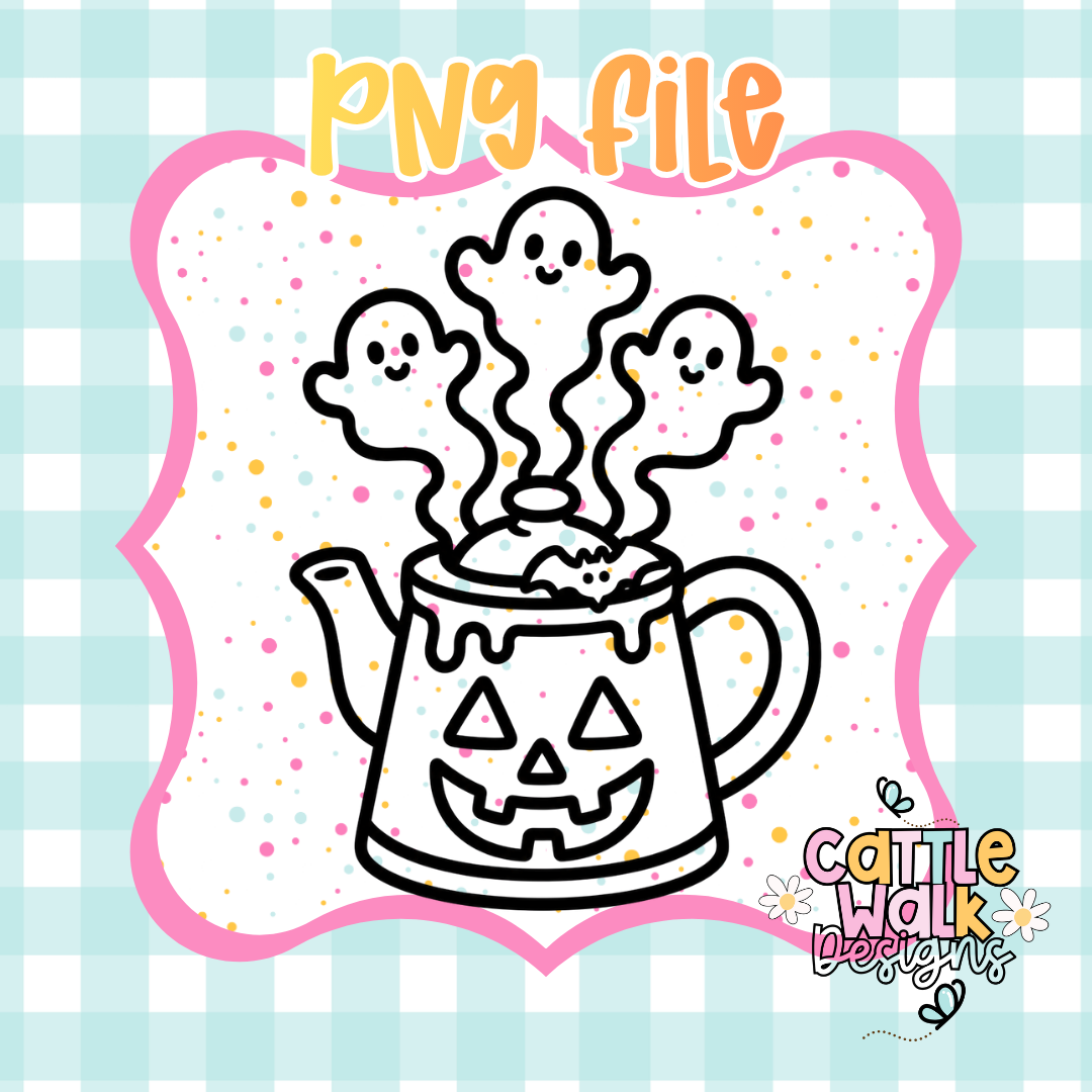 Ghost Marshmallow Halloween Teapot PNG | Pumpkin Teapot Sublimation Design | Digital Download