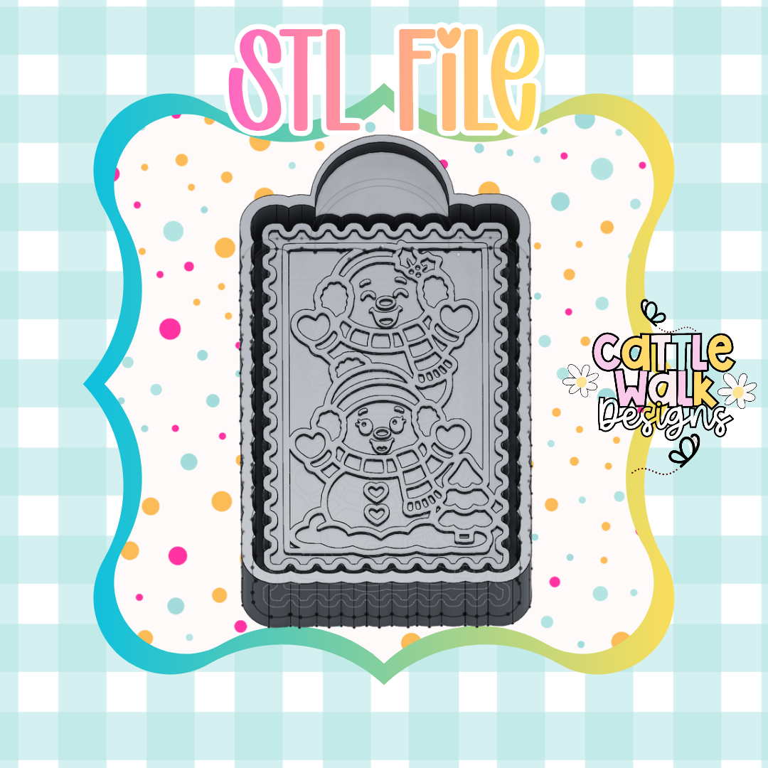 Snowman Family Stamp Frame STL File | 3D Printable Mold Housing | Christmas Freshie Mold STL | Digital Download