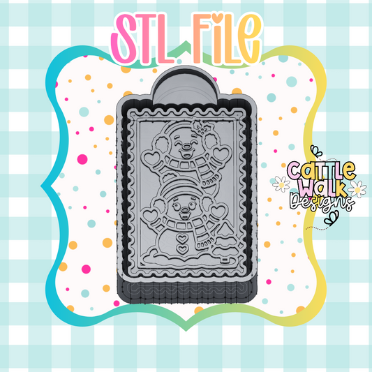 Snowman Family Stamp Frame STL File | 3D Printable Mold Housing | Christmas Freshie Mold STL | Digital Download