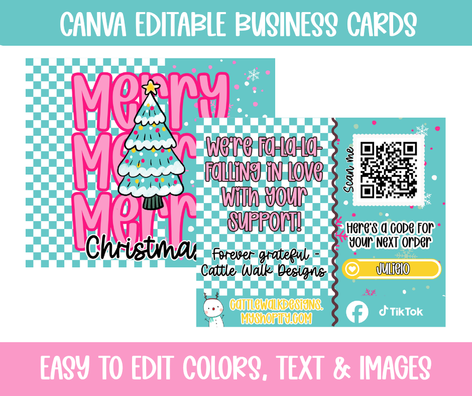 Editable Christmas Business Card & Sticker Set | Canva Template | Merry & Bright Small Business Thank You Cards