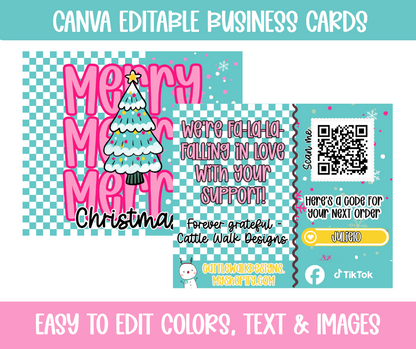 Editable Christmas Business Card & Sticker Set | Canva Template | Merry & Bright Small Business Thank You Cards