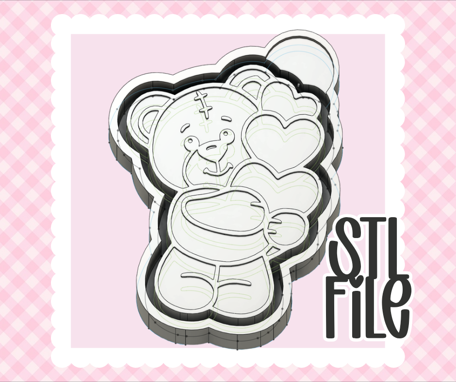 Teddy Bear Hugging Hearts STL File | Chunky Bold Mold-Ready 3D Print | Freshie & Craft Mold Design