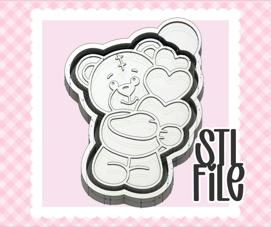 Teddy Bear Hugging Hearts STL File | Chunky Bold Mold-Ready 3D Print | Freshie & Craft Mold Design