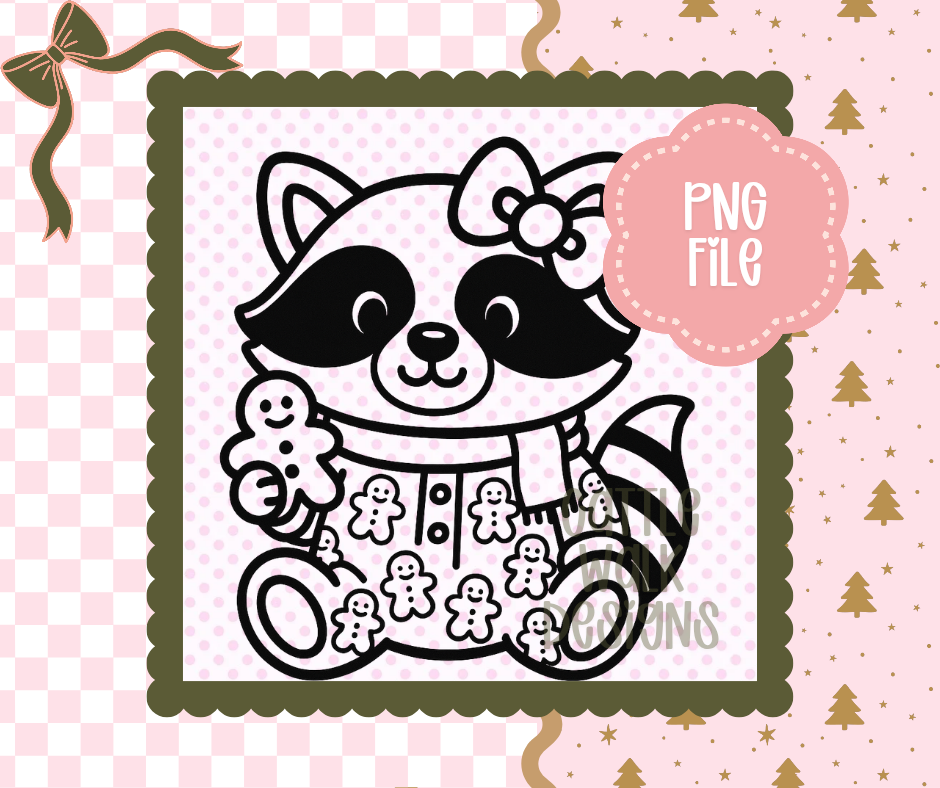 Chunky Gingerbread Raccoon PNG – Christmas Pajamas SVG/PNG Clipart