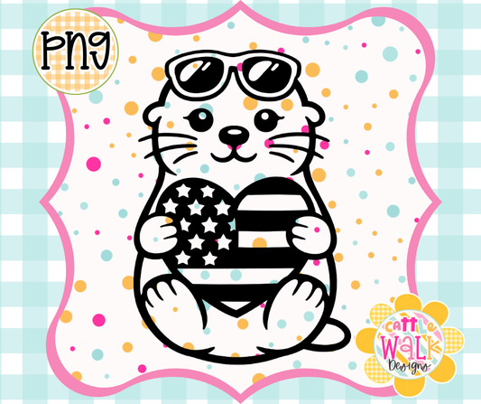 Patriotic Otter PNG | 4th of July Summer Floatie Design | Bold Outline Freshie Digital Download
