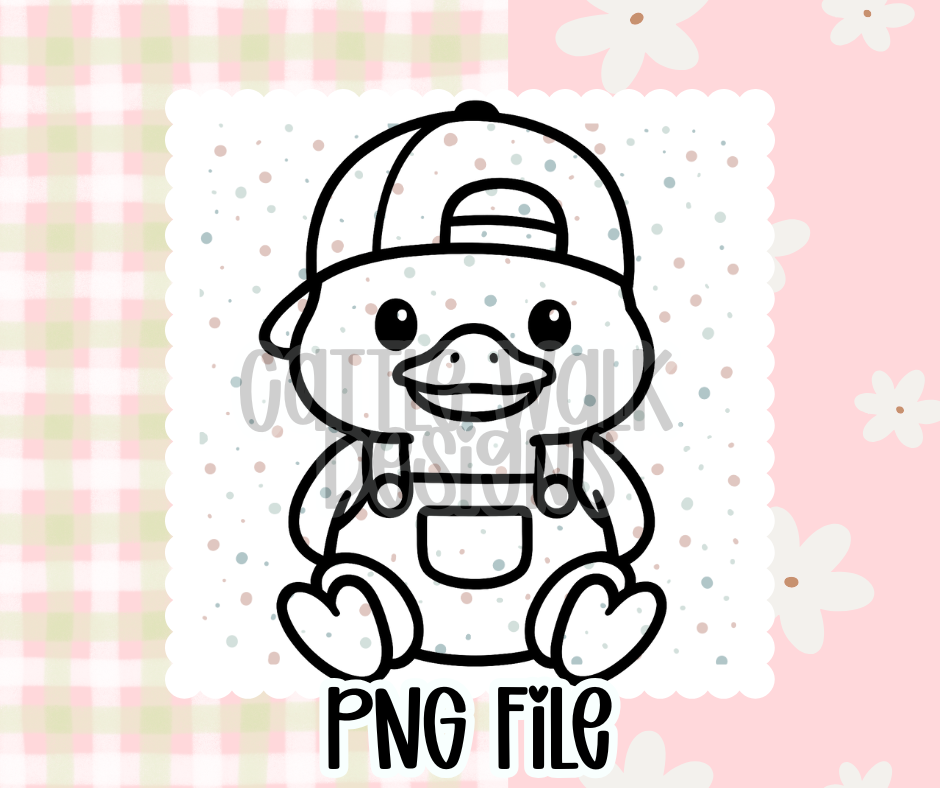 Overall Cutie Chick Outline – Chunky Bold Easter Freshie PNG