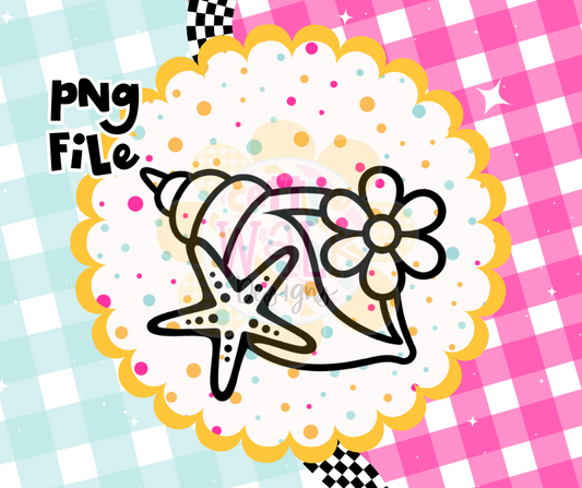 Simple Seashell PNG | Starfish & Flower Coastal Design | Minimal Beach PNG | Digital Download