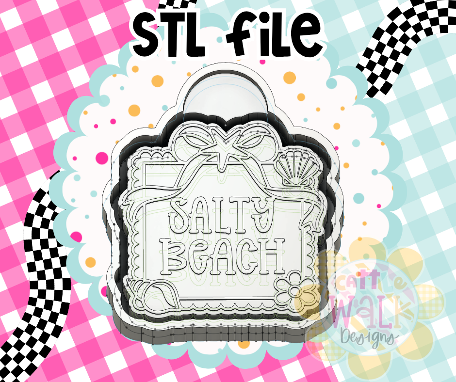 Salty Beach STL File | Coastal Stamp Frame Freshie Mold Design