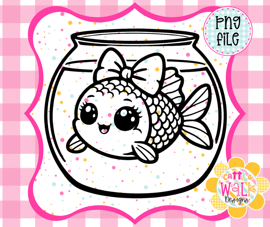 Cute Goldfish in Fishbowl PNG | Kawaii Goldfish with Bow Sublimation Design | Cute Fish Clipart | Aquarium Fish PNG | Instant Download