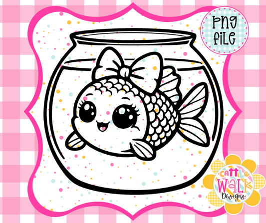 Cute Goldfish in Fishbowl PNG | Kawaii Goldfish with Bow Sublimation Design | Cute Fish Clipart | Aquarium Fish PNG | Instant Download