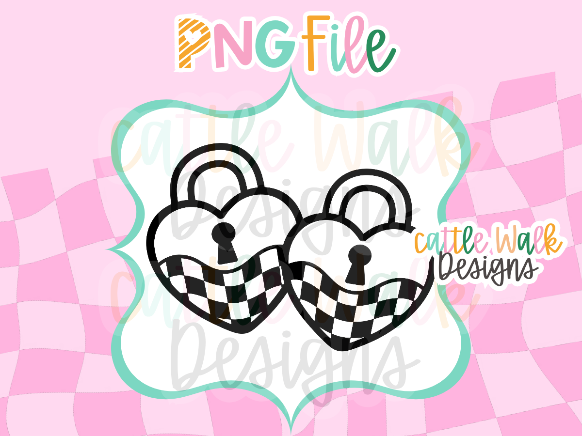 Heart Lock PNG | Checkered Heart Padlocks | Valentine Freshie Design