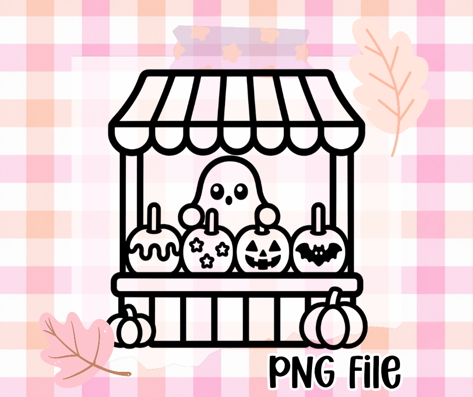 Halloween Candy Apple Stand PNG | Thick Black & White Outline | Freshie Mold Friendly | Digital Download