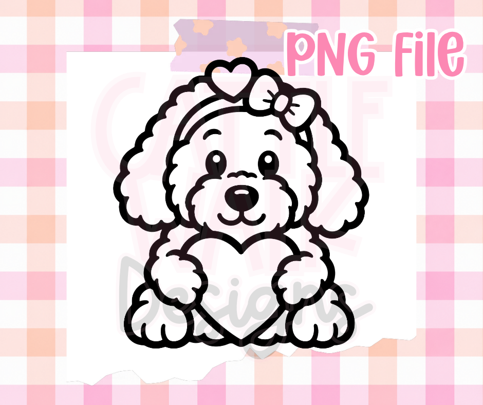 Valentine Goldendoodle PNG | Dog Holding Heart PNG