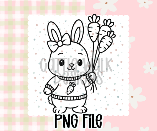 Carrot Cutie Bunny Outline – Chunky Bold Easter Freshie PNG