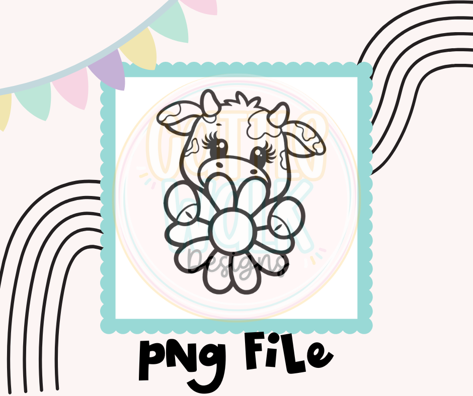 Baby Cow with Daisy PNG | Cute Spring Cow Design | Digital Download