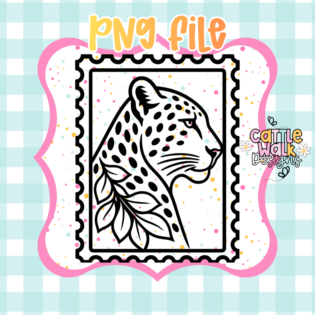 Leopard Stamp PNG | Floral Leopard PNG | Leopard Postage Stamp PNG | Western Leopard PNG | Digital Download