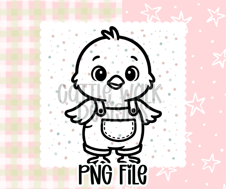 Chick in Overalls Outline – Chunky Bold Easter Freshie PNG