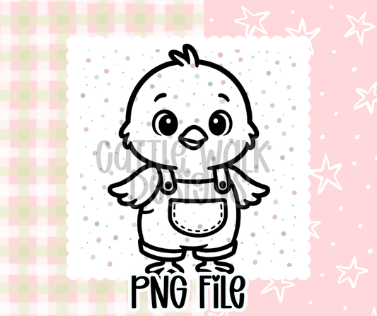 Chick in Overalls Outline – Chunky Bold Easter Freshie PNG