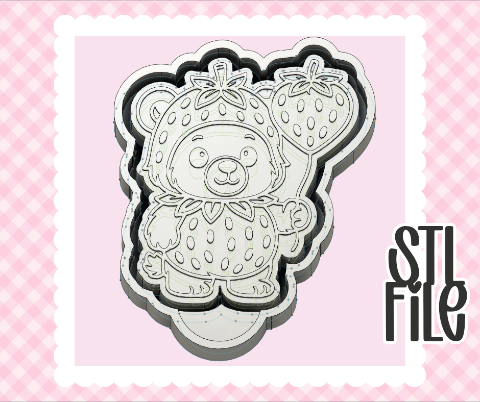 Strawberry Bear STL File | Chunky Bold Cardstock & Mold-Ready 3D Print Design
