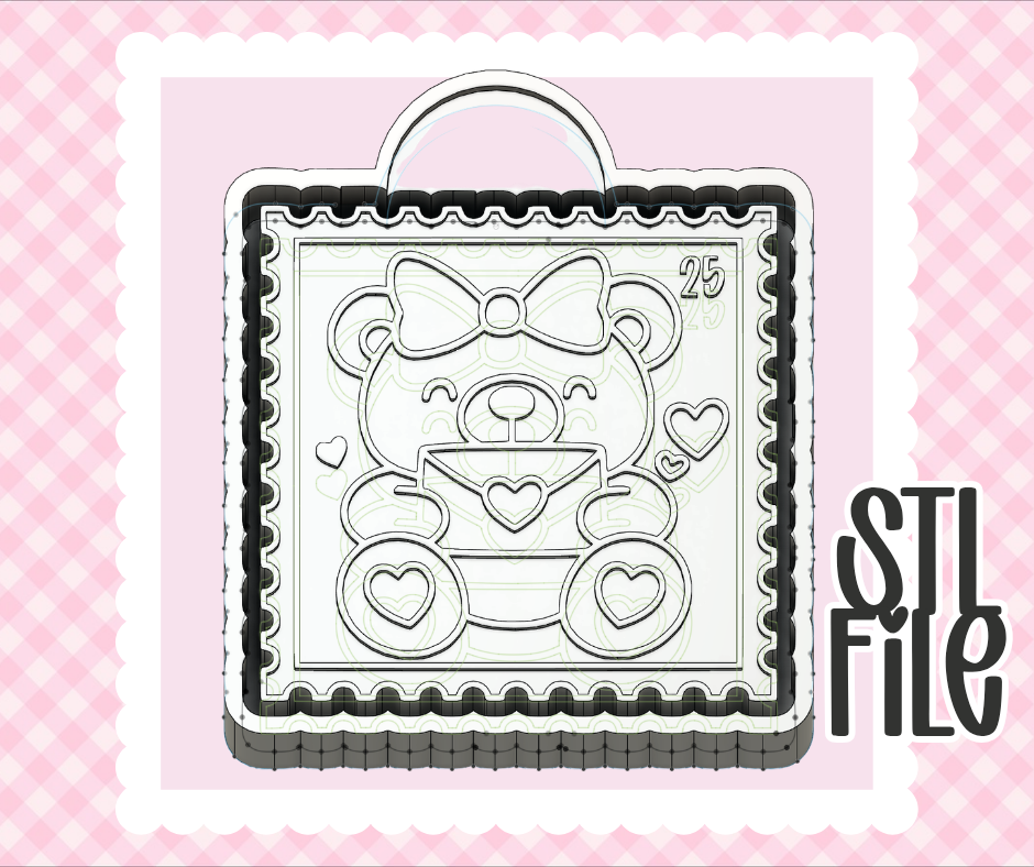 Teddy Bear Love Letter Stamp STL File | Chunky Bold Mold-Ready 3D Print | Freshie & Craft Mold Design