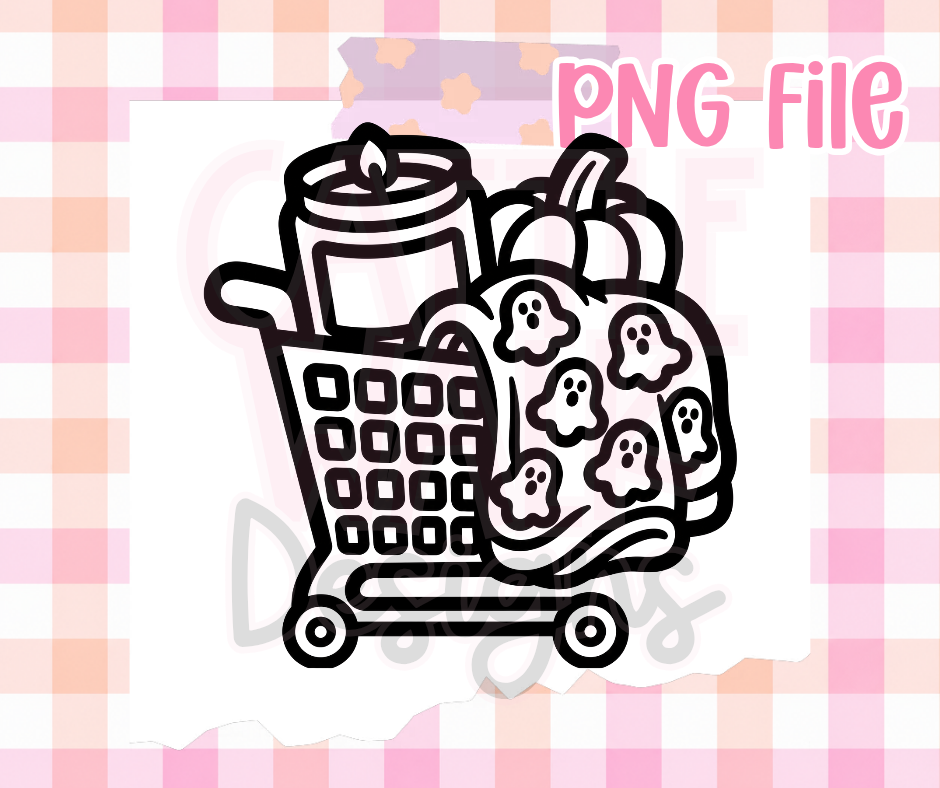 Halloween Shopping Cart PNG | Ghost Blanket & Pumpkin PNG