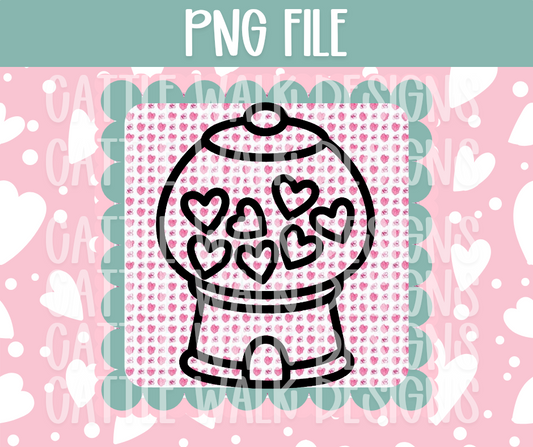 Heart Gumball Machine Outline PNG – Black & White Valentine Clipart, Cute Candy Machine Line Art PNG for Sublimation, Coloring, Freshies, or Laser Cutting
