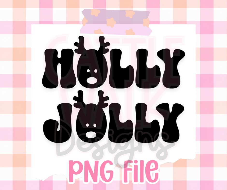 Holly Jolly Reindeer PNG | Cute Christmas Reindeer Typography Digital Design