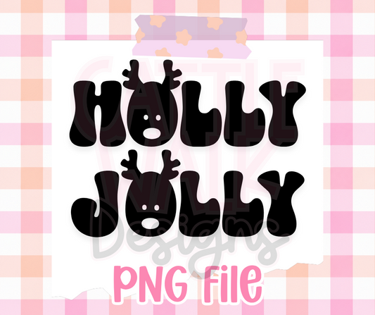Holly Jolly Reindeer PNG | Cute Christmas Reindeer Typography Digital Design