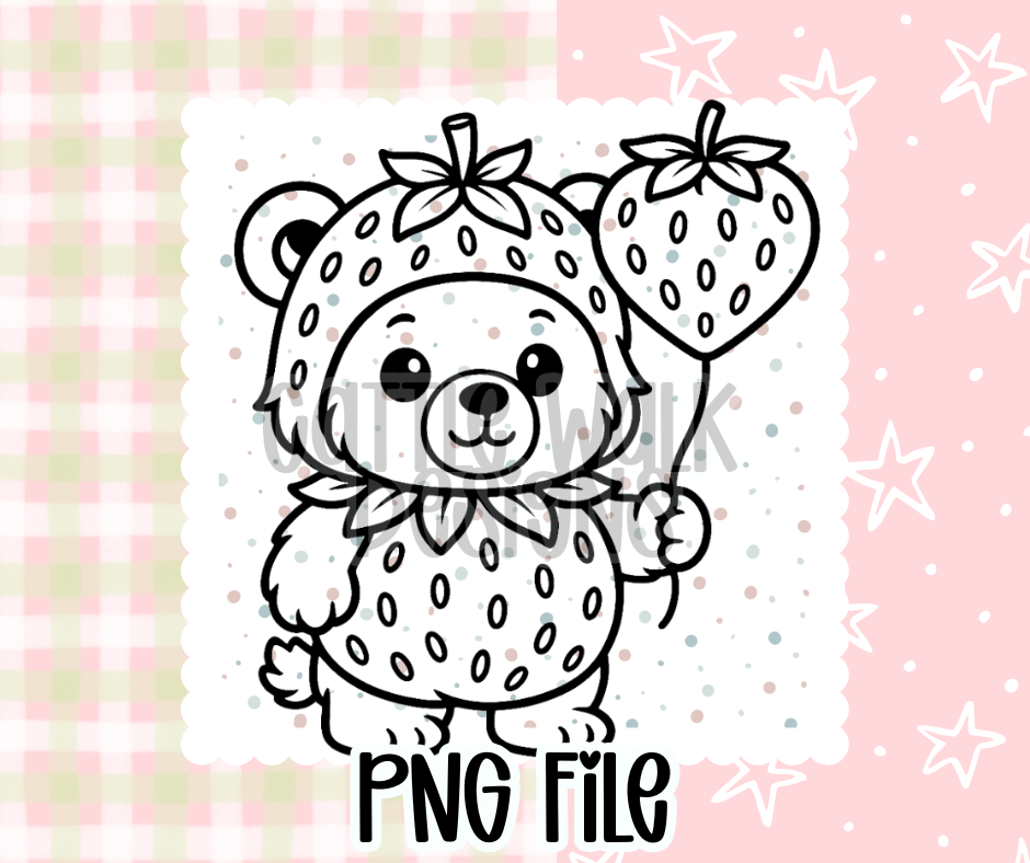 Strawberry Bear Outline – Chunky Bold Freshie PNG