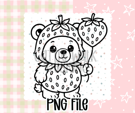 Strawberry Bear Outline – Chunky Bold Freshie PNG