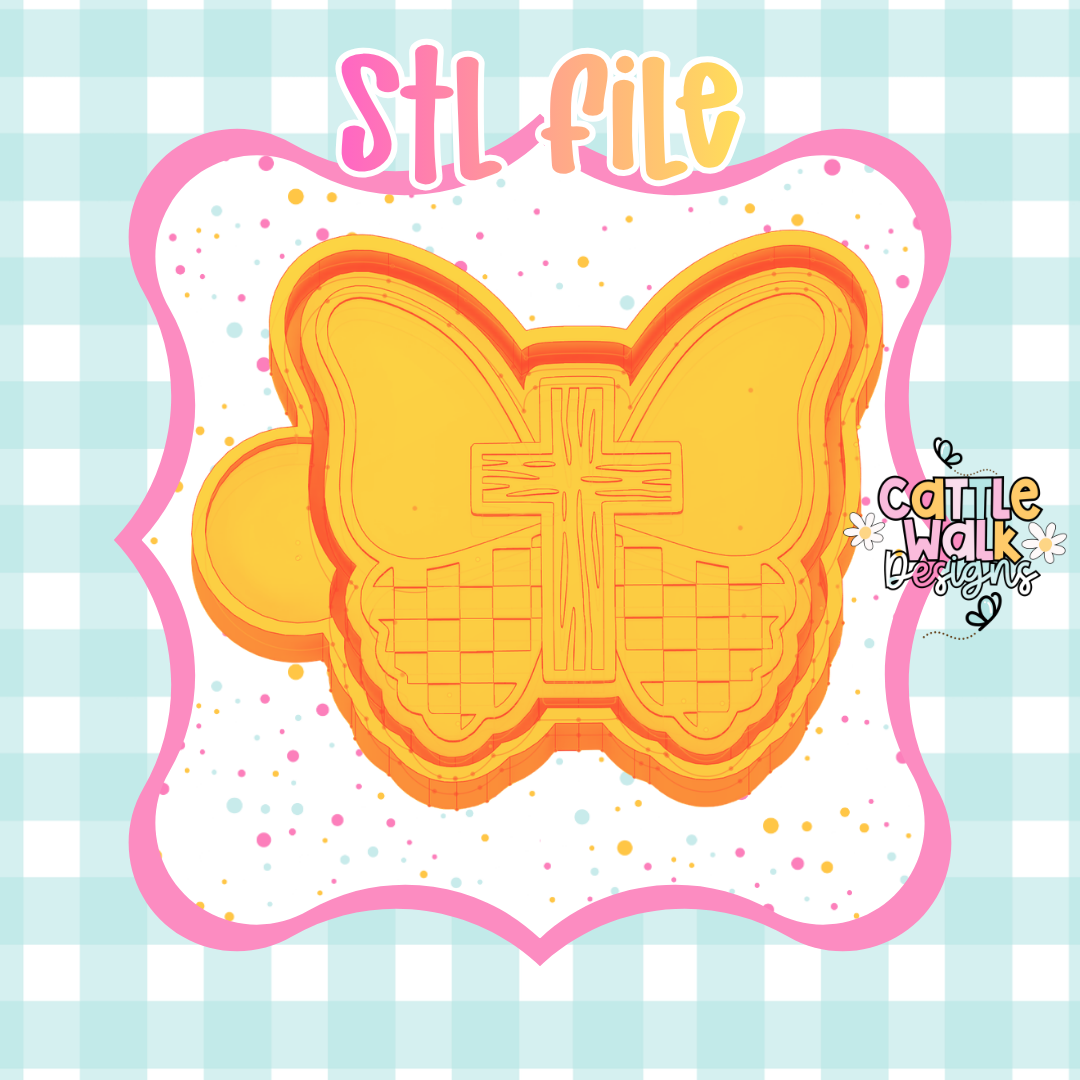 Cross Butterfly STL File | Faith-Based Freshie Mold Cutter | CWD-Style Thick Bold Outline | Christian Butterfly STL