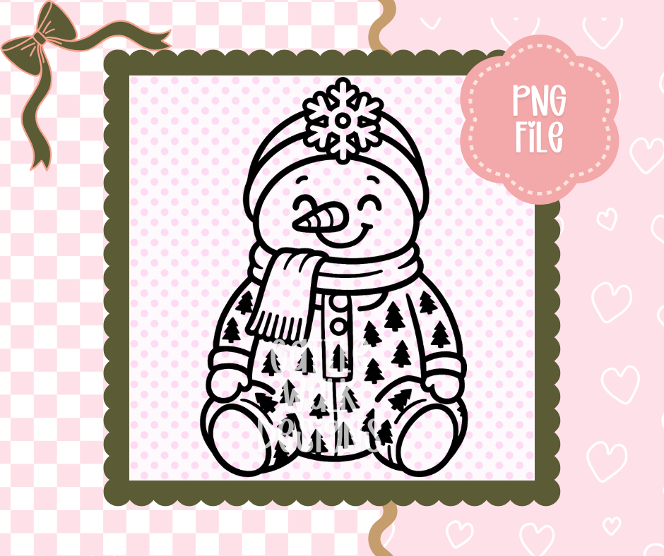 Sitting Snowman with Christmas Trees Pajamas PNG – Winter Cute Clipart | Freshie Template