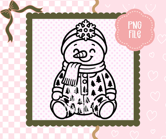 Sitting Snowman with Christmas Trees Pajamas PNG – Winter Cute Clipart | Freshie Template