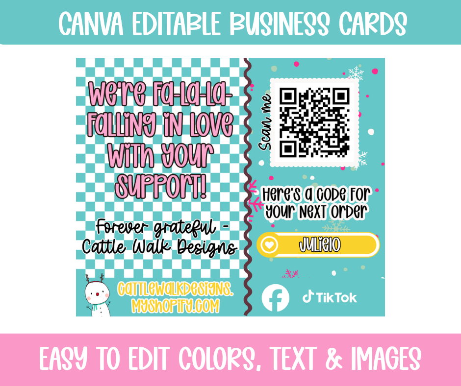 Editable Christmas Business Card & Sticker Set | Canva Template | Merry & Bright Small Business Thank You Cards
