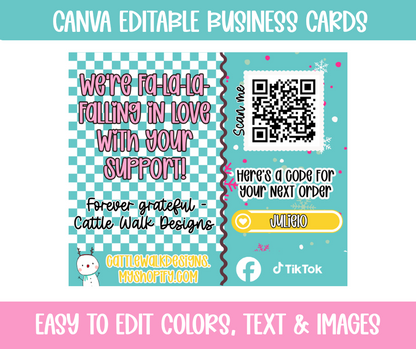Editable Christmas Business Card & Sticker Set | Canva Template | Merry & Bright Small Business Thank You Cards