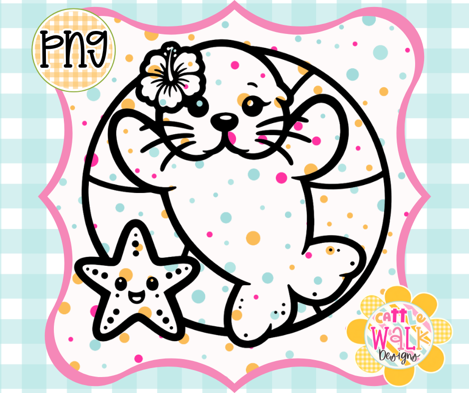 Beach Seal PNG | Tropical Summer Ocean Design | Bold Outline Freshie Digital Download