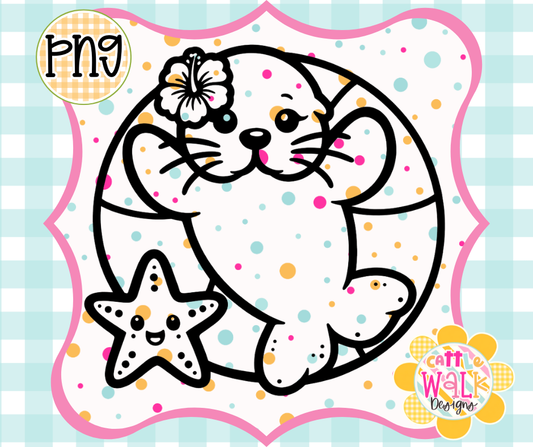 Beach Seal PNG | Tropical Summer Ocean Design | Bold Outline Freshie Digital Download