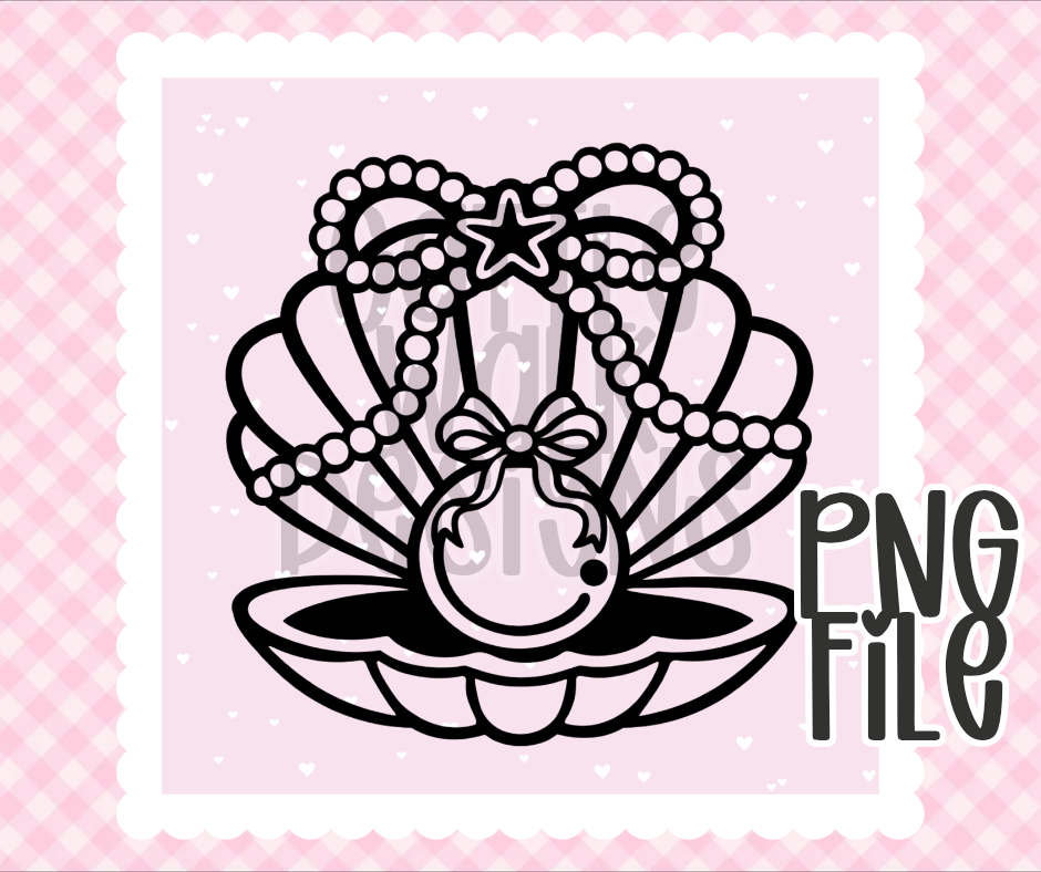 Coquette Pearl Shell PNG | Bow & Pearl Ocean Design | Bold Black & White Outline | Freshie & Craft PNG