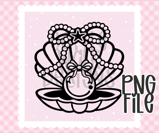 Coquette Pearl Shell PNG | Bow & Pearl Ocean Design | Bold Black & White Outline | Freshie & Craft PNG