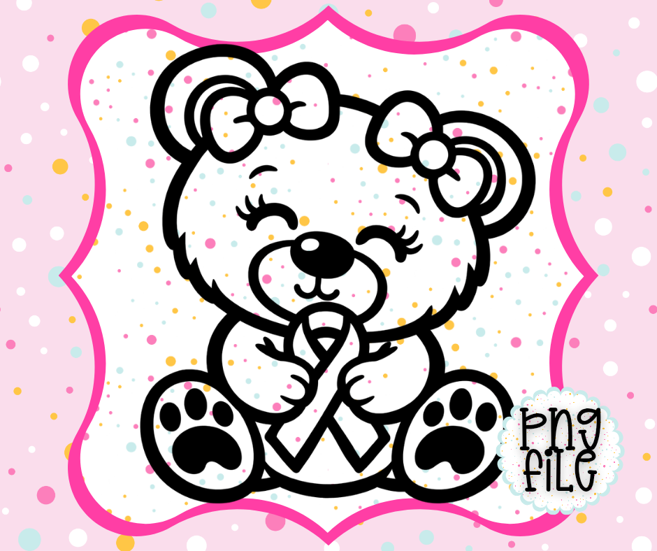 Breast Cancer Awareness Teddy Bear PNG | Cute Support Ribbon Bear | Awareness Freshie Design | Digital Download