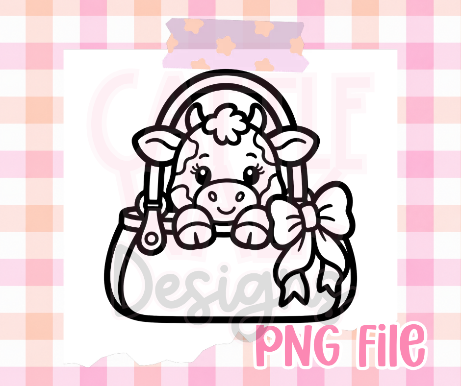 Baby Cow in Purse PNG | Cute Girly Cow with Bow Digital Download